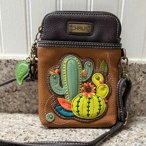 Chala Cactus Faux Leather Cellphone Xbody Bag, Brown Green,OS